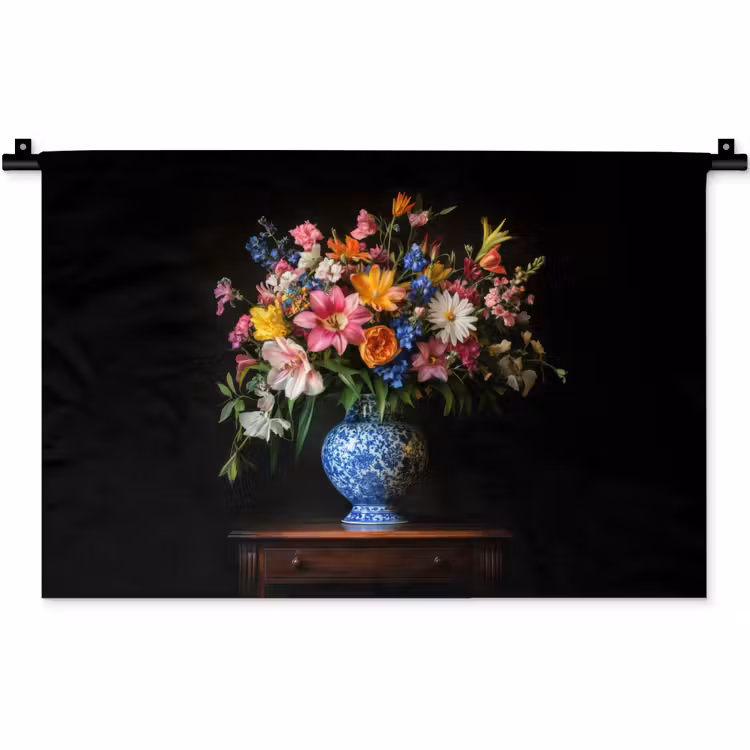 Wandkleed - Kleur - Vaas - Bloemen - Boeket — 1