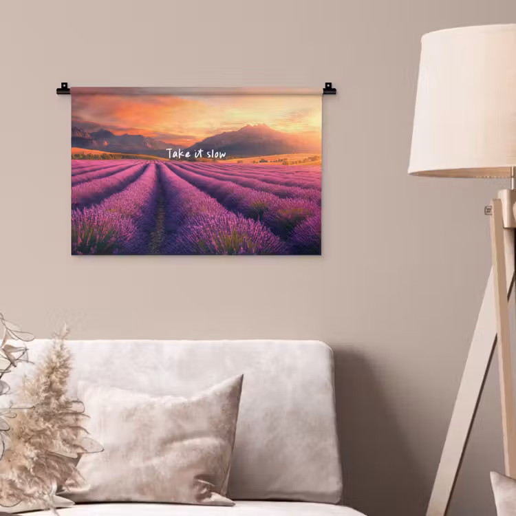 Wandkleed - Lavendelveld - Quote - Zonsondergang — 2