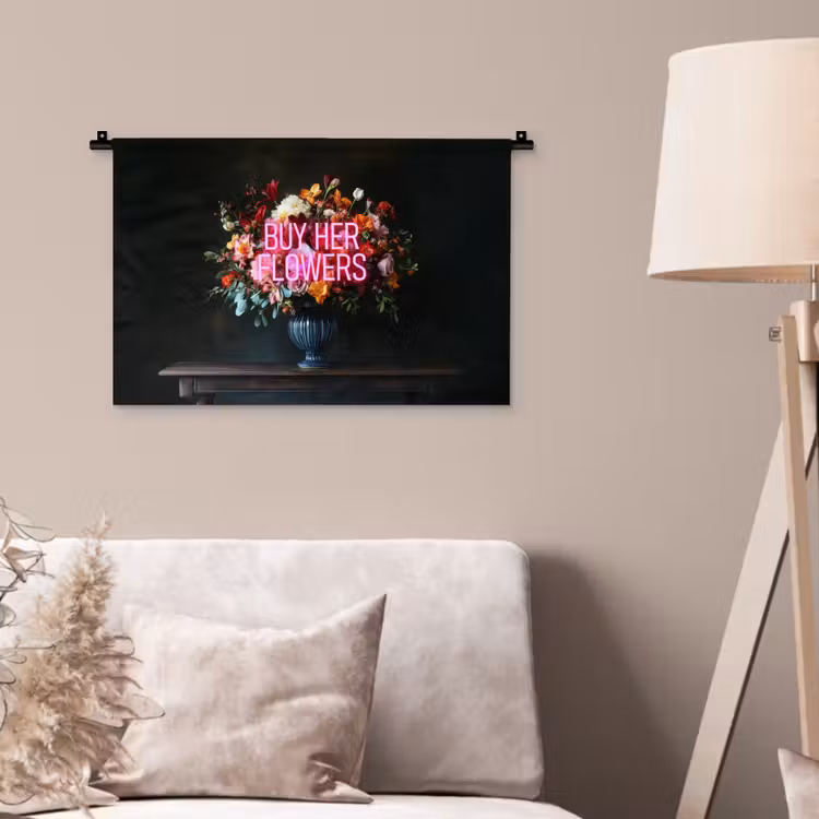 Wandkleed - Quote - Bloemen - Vaas - Neon — 2
