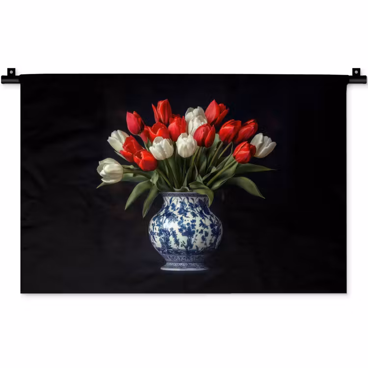 Wandkleed - Rode - Bloemen - Tulpen - Vaas — 1