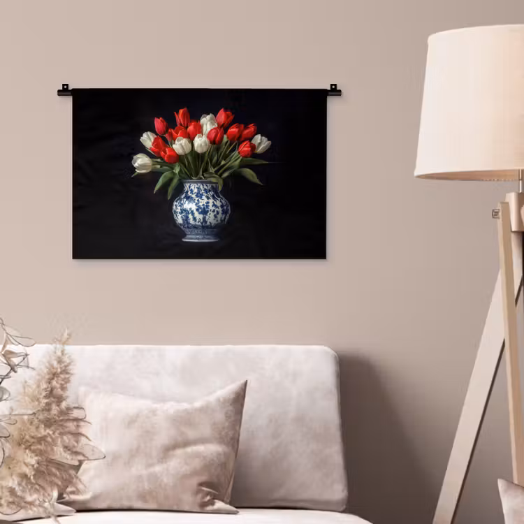 Wandkleed - Rode - Bloemen - Tulpen - Vaas — 2