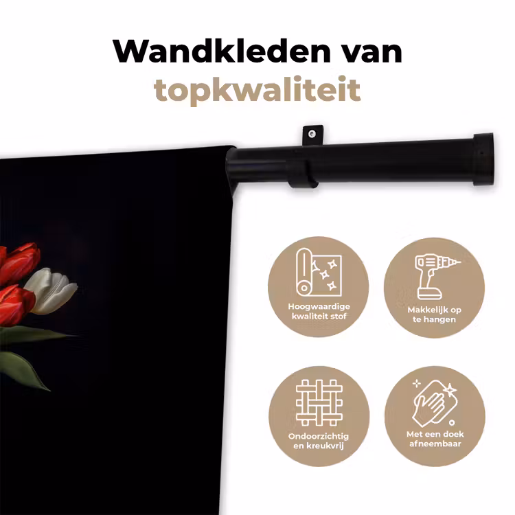 Wandkleed - Rode - Bloemen - Tulpen - Vaas — 3
