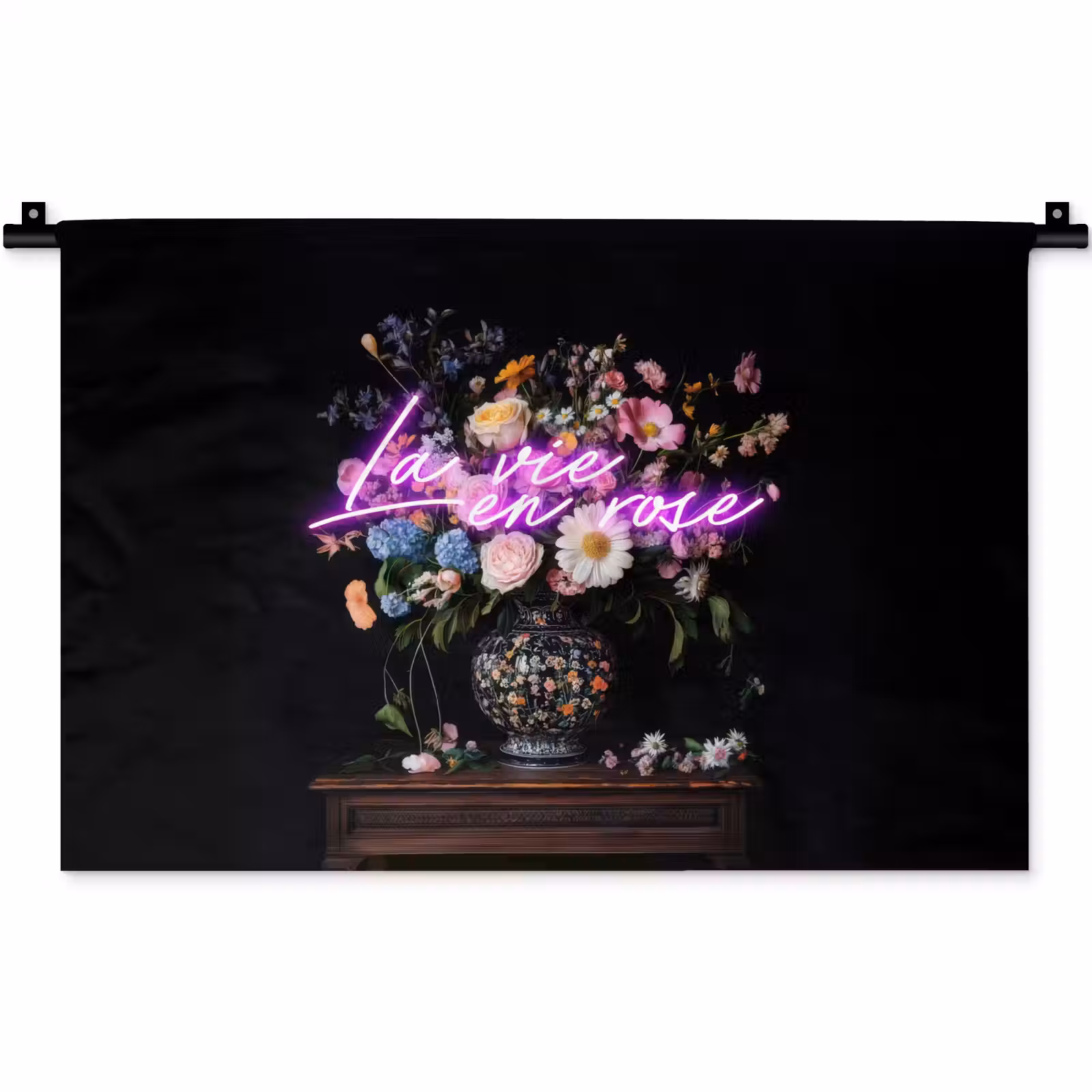 Wandkleed - Neon - Vaas - Bloemen — 1