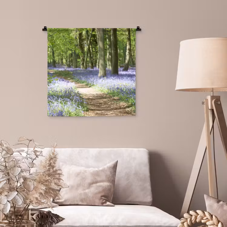 Wandkleed - Bos - Pad - Bloemen - Paars - Groen - Natuur — 2