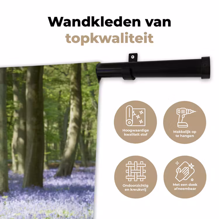 Wandkleed - Bos - Pad - Bloemen - Paars - Groen - Natuur — 3