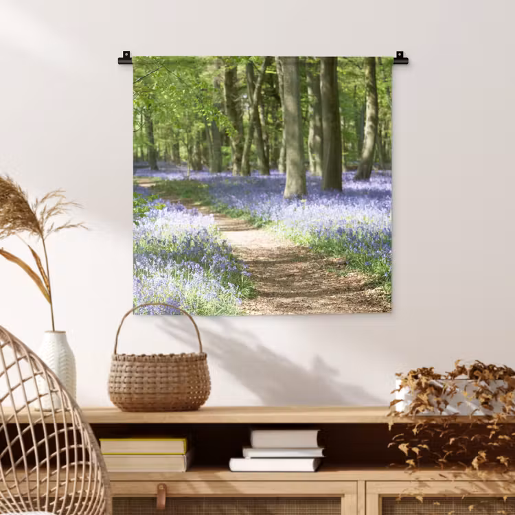 Wandkleed - Bos - Pad - Bloemen - Paars - Groen - Natuur — 4
