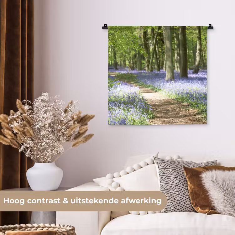 Wandkleed - Bos - Pad - Bloemen - Paars - Groen - Natuur — 5