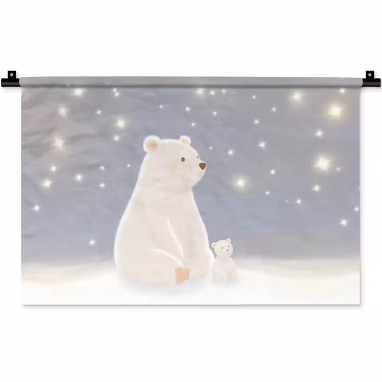 Wandkleed - Ijsbeer - Sneeuw - Sterren - Blauw — 1