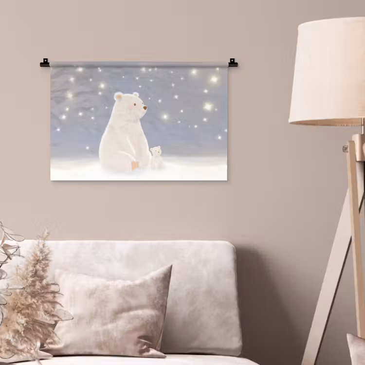 Wandkleed - Ijsbeer - Sneeuw - Sterren - Blauw — 2