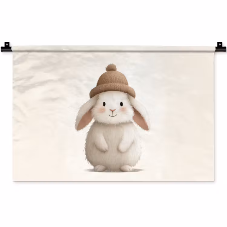 Wandkleed - Konijn - Muts - Oren - Beige — 1
