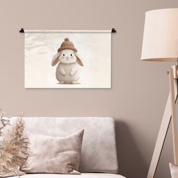 Wandkleed - Konijn - Muts - Oren - Beige — 2