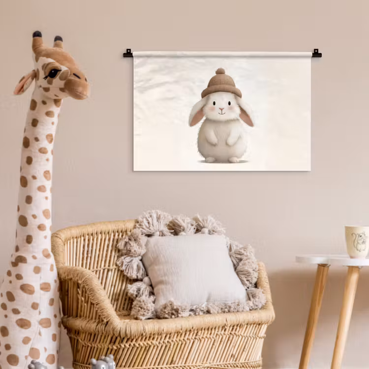 Wandkleed - Konijn - Muts - Oren - Beige — 5