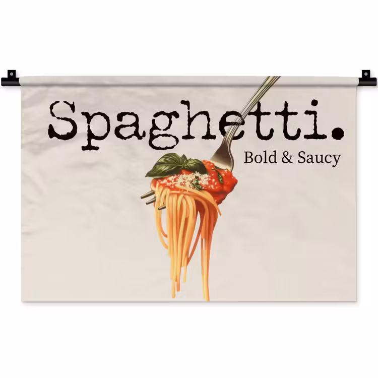 Wandkleed - Spaghetti - tomatensaus - Parmezaanse kaas — 1