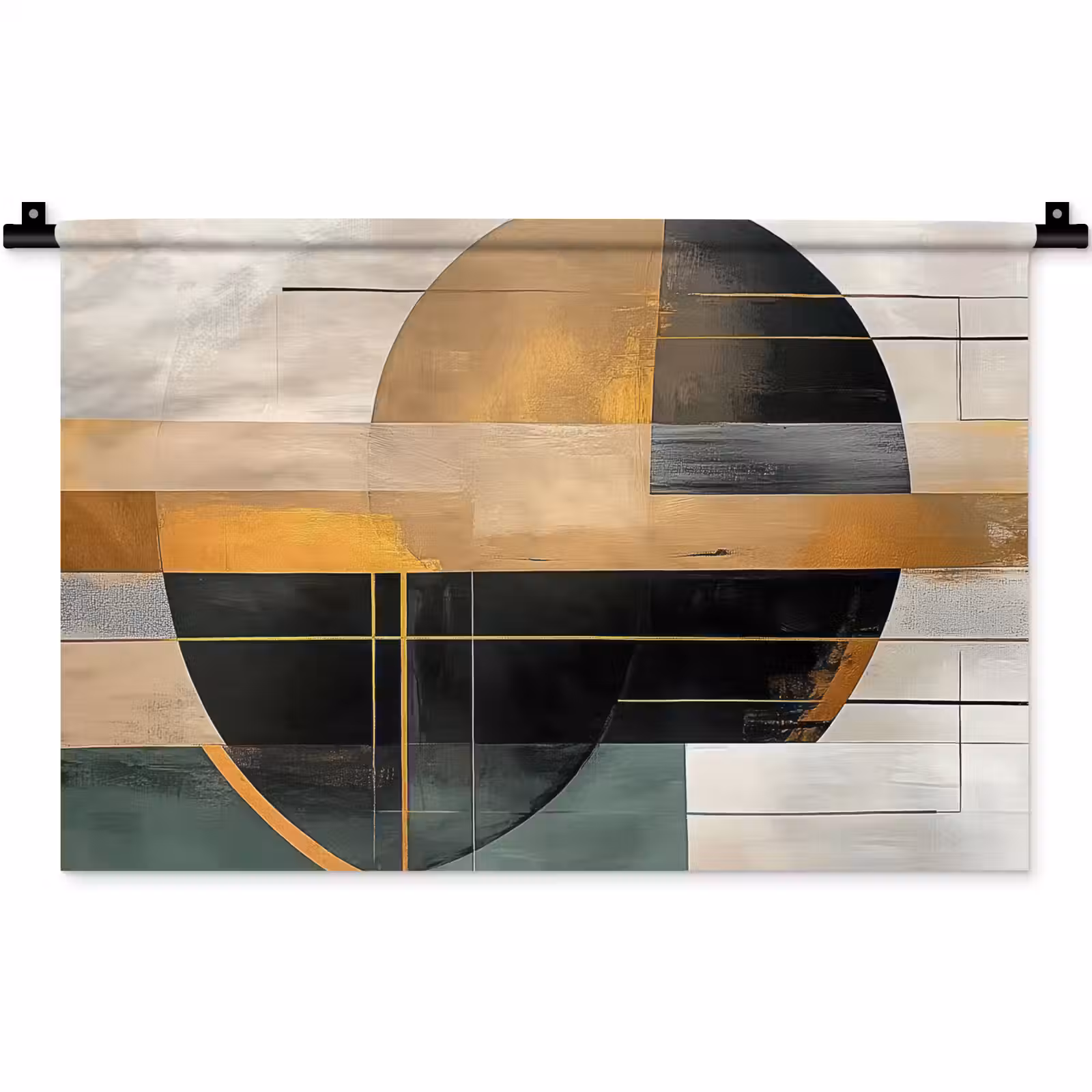 Wandkleed - Abstract - Goud - Brons - Groen - Vormen - Modern — 1