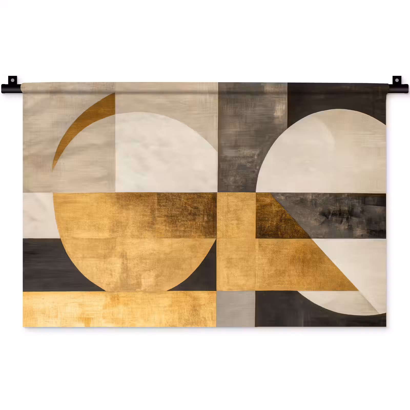 Wandkleed - Abstract - Goud - Grijs - Vormen - Geometrisch — 1