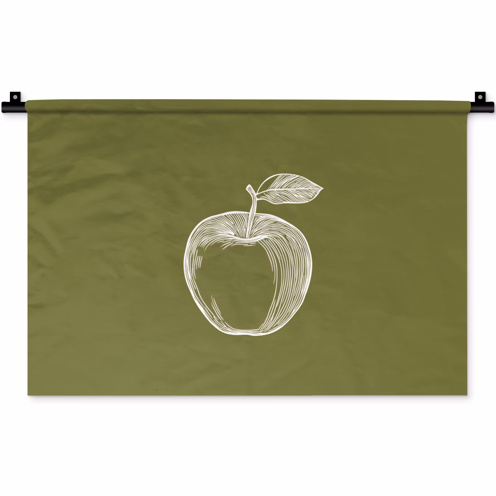 Wandkleed - Lijntekening - Appel - Olijfgroen - Blaadje — 1
