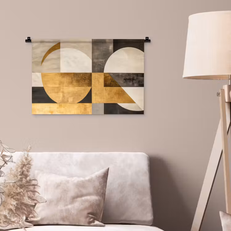 Wandkleed - Abstract - Goud - Grijs - Vormen - Geometrisch — 2