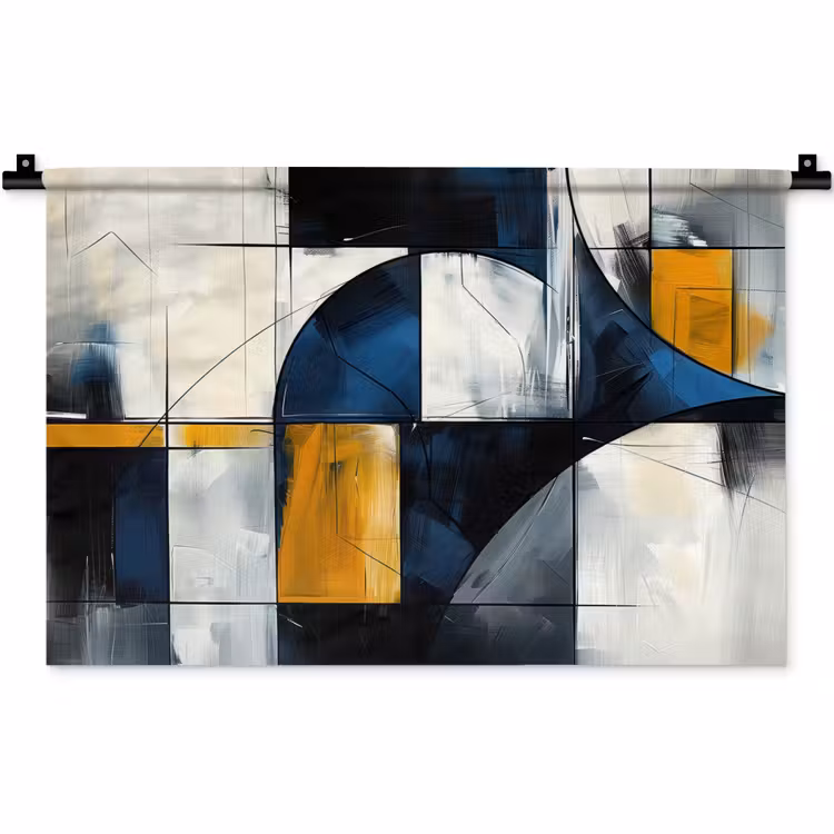 Wandkleed - Abstract - Vormen - Goud - Blauw - Geometrisch — 1