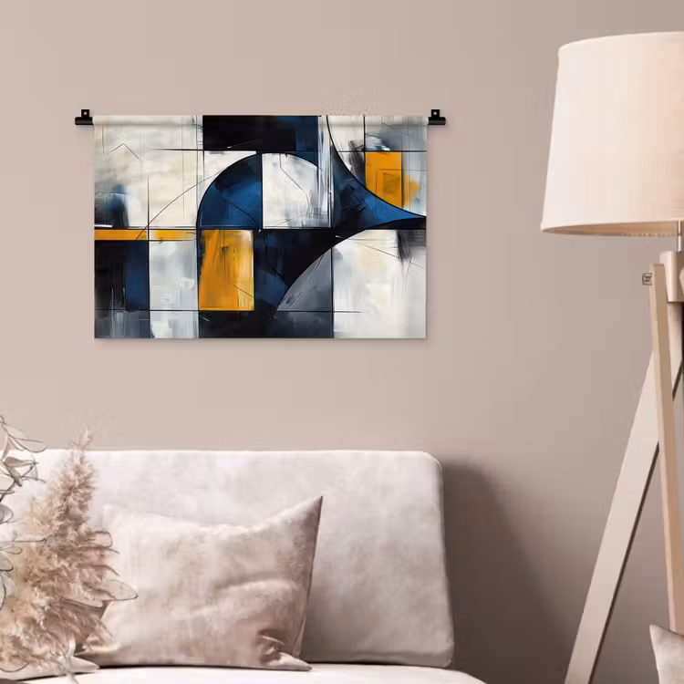 Wandkleed - Abstract - Vormen - Goud - Blauw - Geometrisch — 2