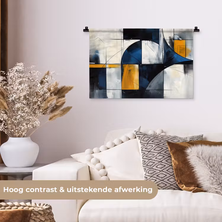 Wandkleed - Abstract - Vormen - Goud - Blauw - Geometrisch — 4