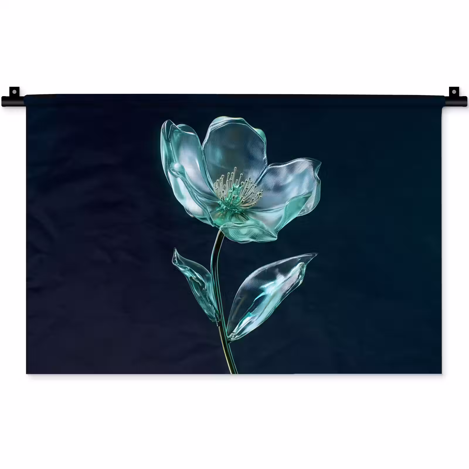 Wandkleed - Bladeren - Bloem - Glazen - Donkerblauw — 1