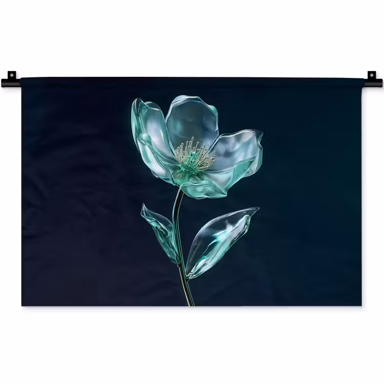 Wandkleed - Bladeren - Bloem - Glazen - Donkerblauw — 1