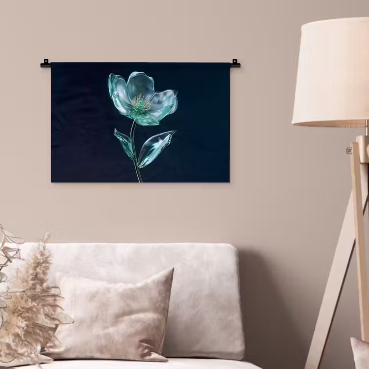 Wandkleed - Bladeren - Bloem - Glazen - Donkerblauw — 2