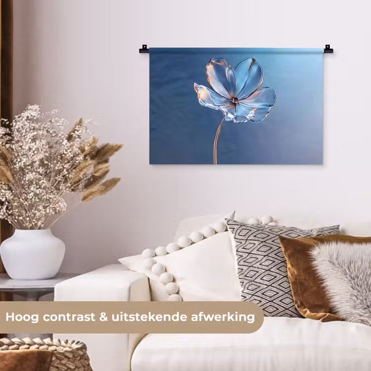 Wandkleed - Blauw - Bloem - Glazen - Sierlijk — 4