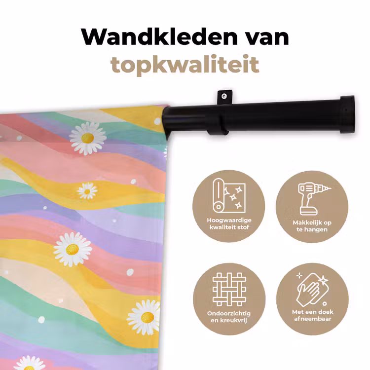 Wandkleed - Madeliefjes - Kleurrijk - Pastel — 3