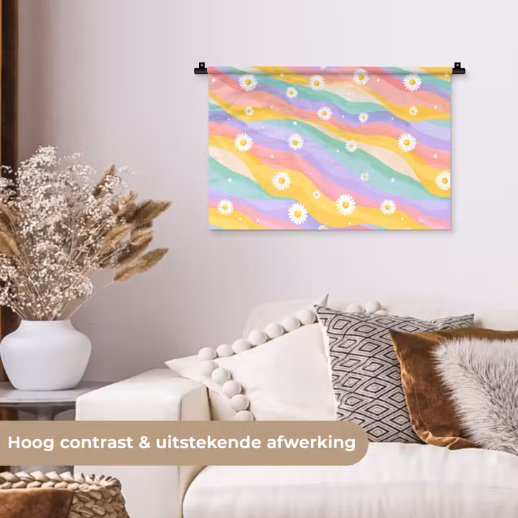 Wandkleed - Madeliefjes - Kleurrijk - Pastel — 4