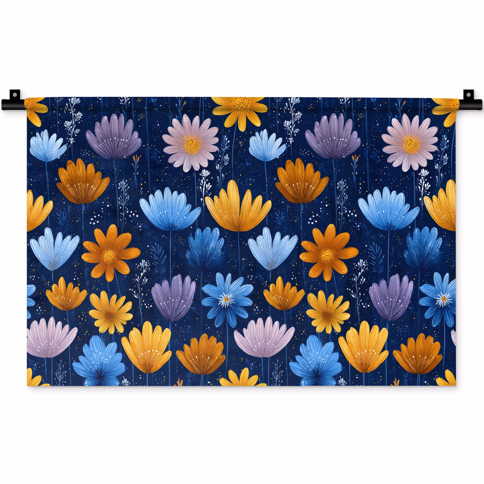 Wandkleed - Bloemen - Patroon - Blauw - Contrast — 1