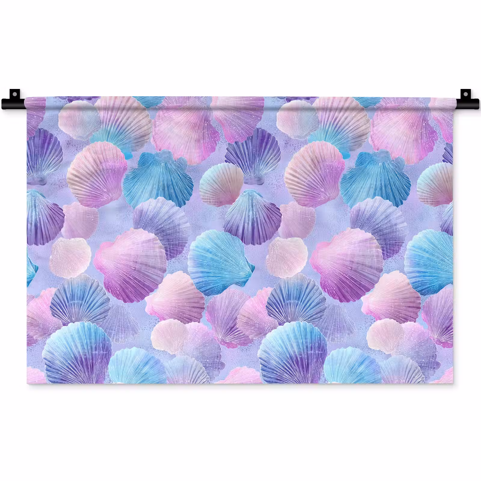 Wandkleed - Schelpen - Paars - Blauw - Patroon — 1