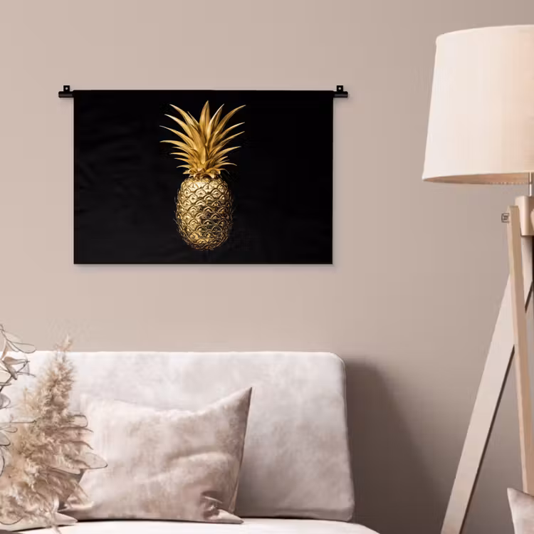Wandkleed - Ananas - Zwart - Goud - Luxe — 2