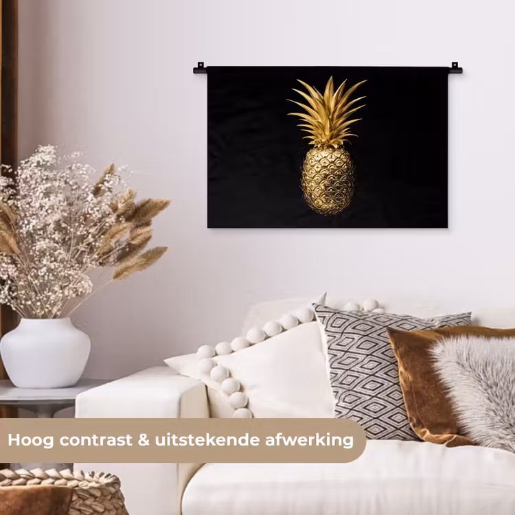 Wandkleed - Ananas - Zwart - Goud - Luxe — 4