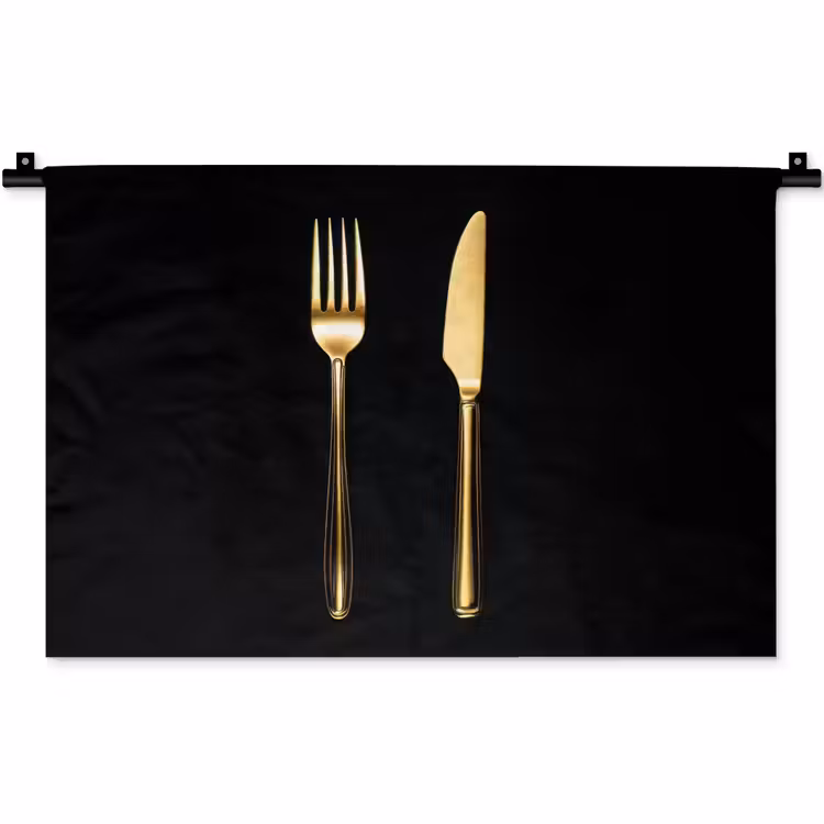 Wandkleed - Bestek - Goud - Mes - Vork — 1