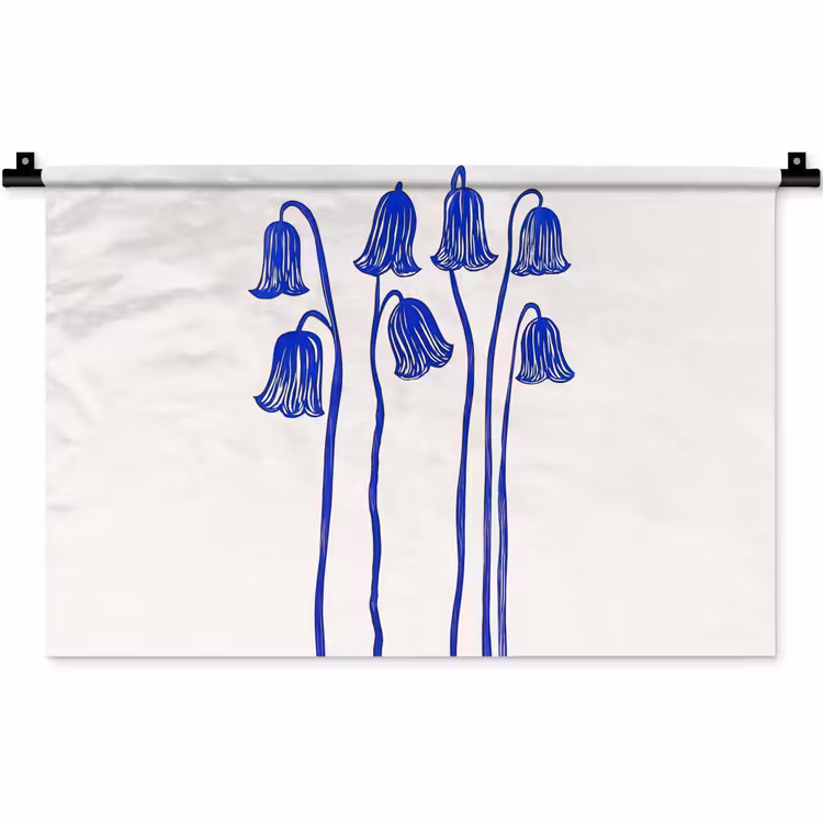 Wandkleed - Bloemen - Blauw - Lijnen - Bloemblaadjes — 1