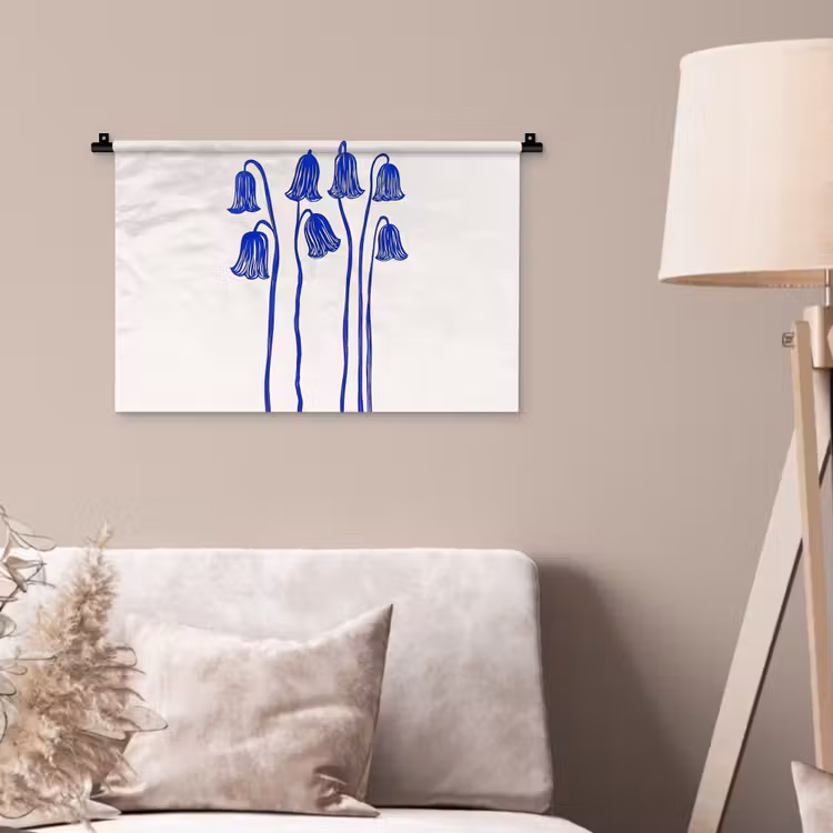 Wandkleed - Bloemen - Blauw - Lijnen - Bloemblaadjes — 2