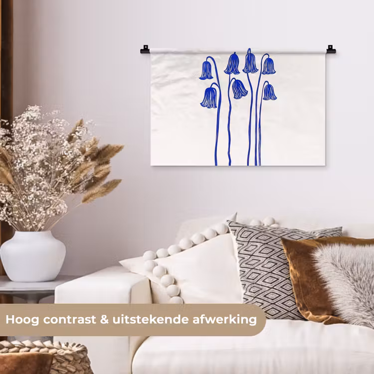 Wandkleed - Bloemen - Blauw - Lijnen - Bloemblaadjes — 4