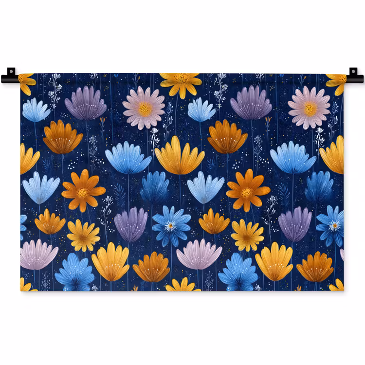 Wandkleed - Bloemen - Patroon - Blauw - Contrast — 1