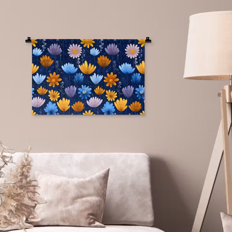 Wandkleed - Bloemen - Patroon - Blauw - Contrast — 2