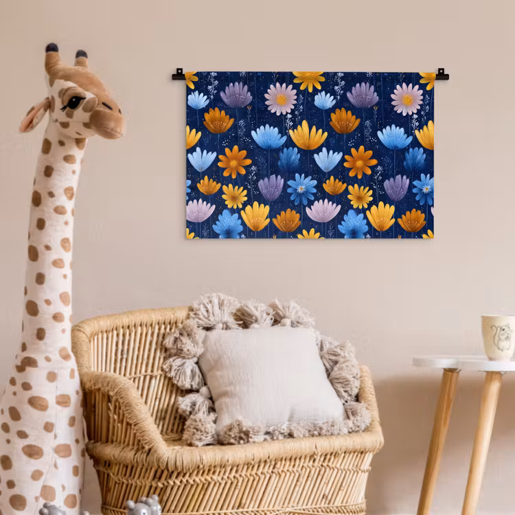 Wandkleed - Bloemen - Patroon - Blauw - Contrast — 5