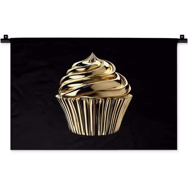 Wandkleed - Cupcake - Eten - Goud - Zwart — 1