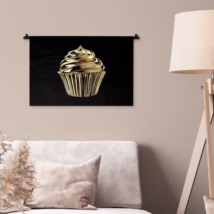Wandkleed - Cupcake - Eten - Goud - Zwart — 2