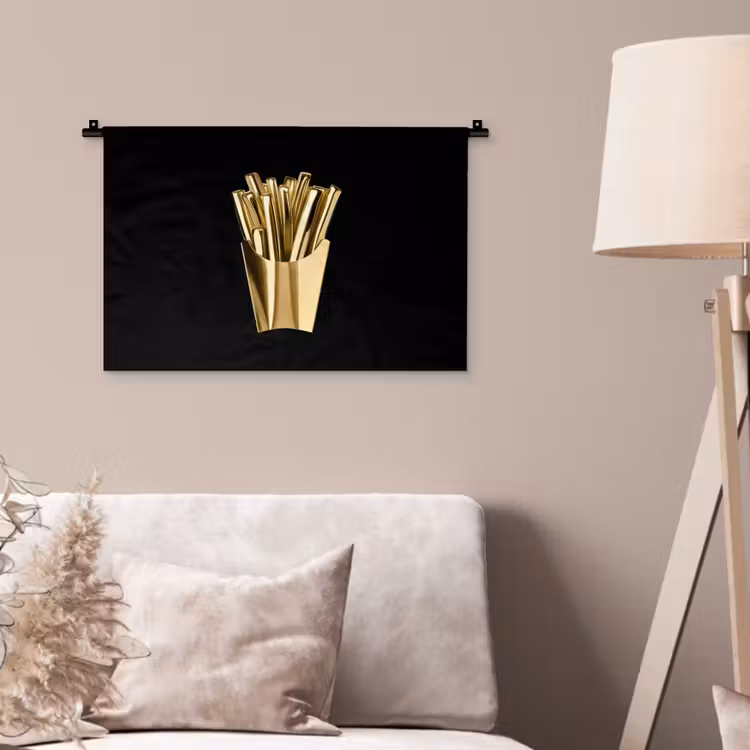 Wandkleed - Friet - Goud - Chrome - Eten — 2