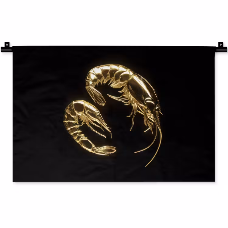Wandkleed - Garnalen - Zwart - Goud - Dieren — 1