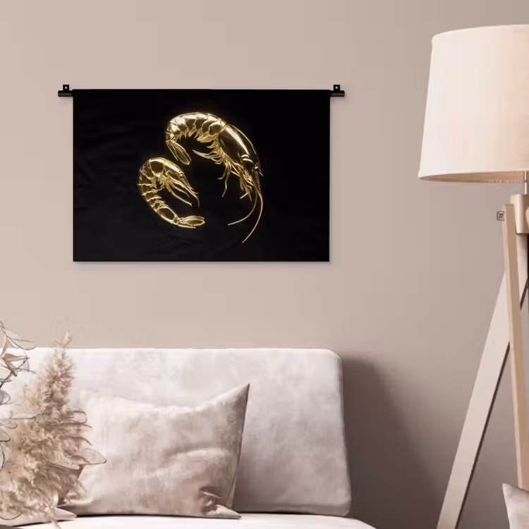 Wandkleed - Garnalen - Zwart - Goud - Dieren — 2