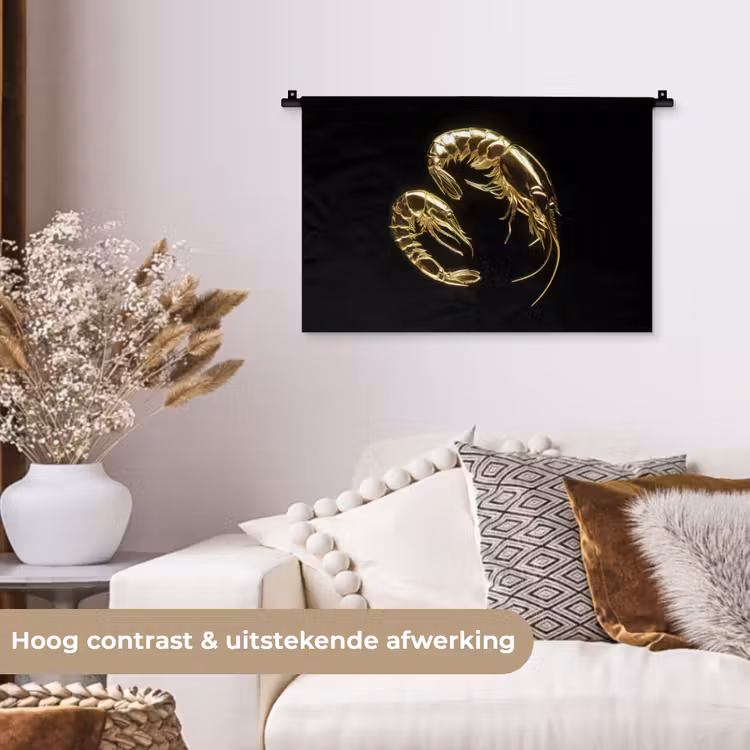 Wandkleed - Garnalen - Zwart - Goud - Dieren — 4