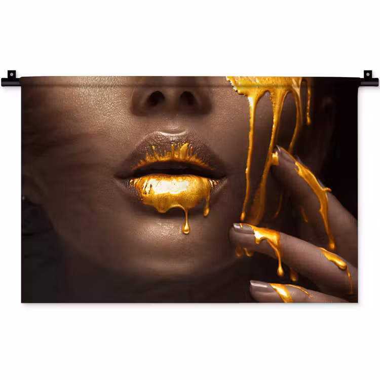 Wandkleed - Goud - Vrouw - Verf - Lippen - Luxe — 1