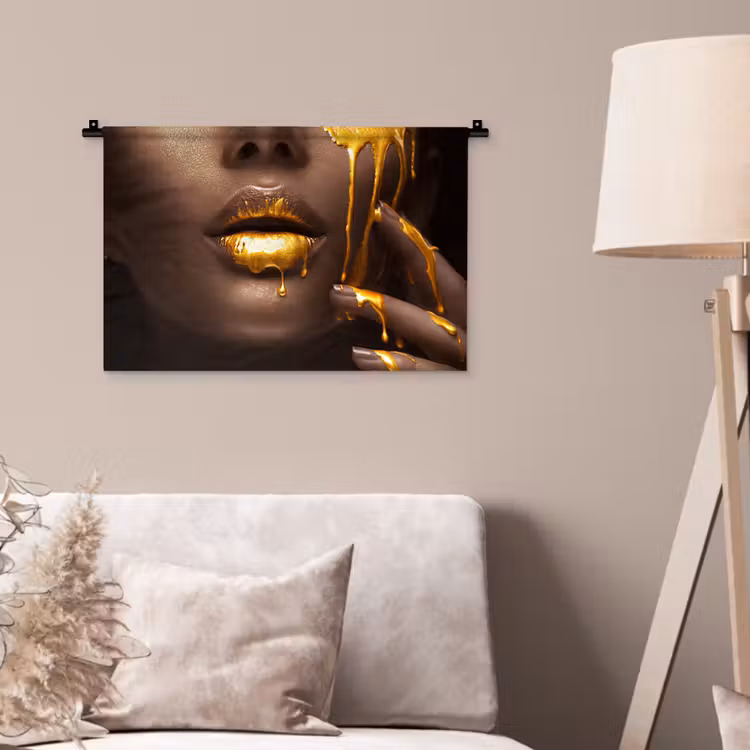 Wandkleed - Goud - Vrouw - Verf - Lippen - Luxe — 2