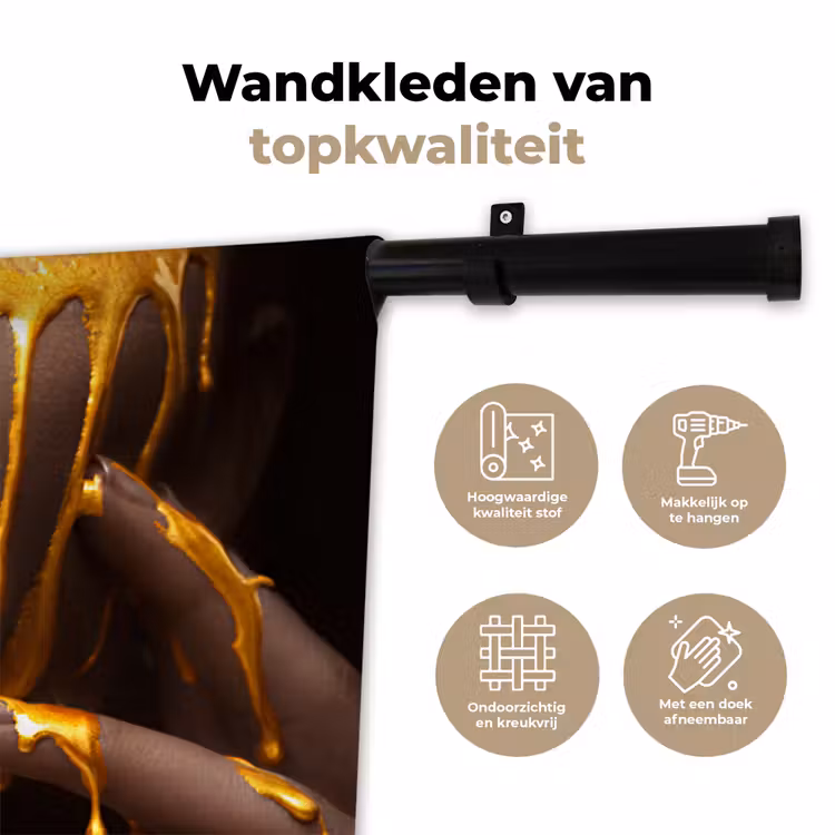 Wandkleed - Goud - Vrouw - Verf - Lippen - Luxe — 3